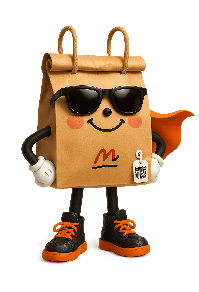 The MagPRINT mascot — a smart paper takeout bag